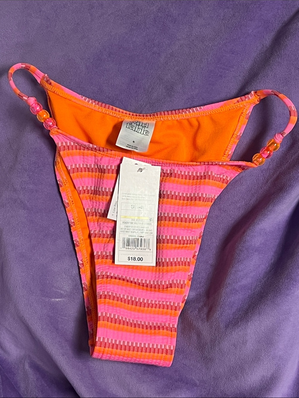 NWT S 4-6 wild fable Pink and Orange Striped Bikini Bottom beaded